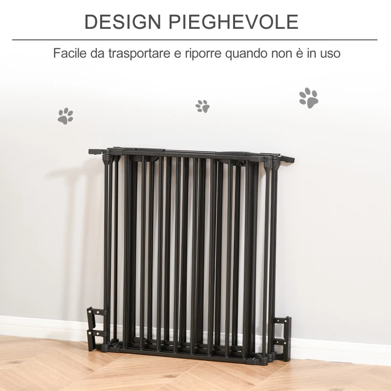 PawHut Cancellino per Cani Taglia Piccola e Media Pieghevole a 5 Pannelli, in Metallo e Plastica, 300x3x74.5 cm, Nero