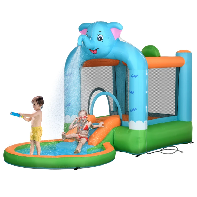 Outsunny 4 in 1 Elephant-Themed Inflatable Water Park, Kids Bouncy Castle, for Ages 3-8 Years - Multicoloured