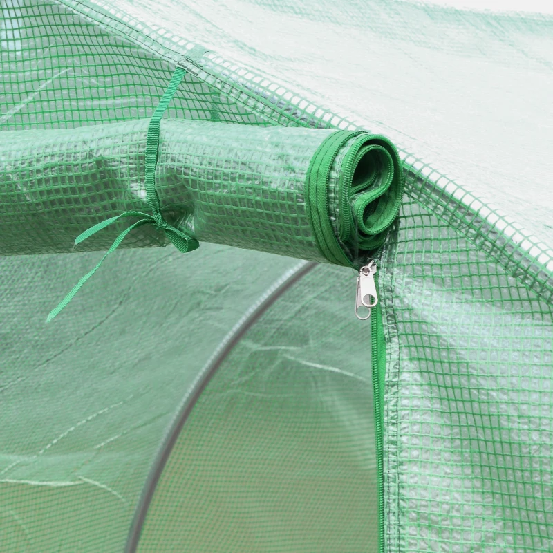 Outsunny Bâche de Rechange Serre Tunnel 9 m², bâche 3 x 3 x 2 m PE Anti-UV imperméable 6 fenêtres + Porte Enroulable zippée Vert foncé