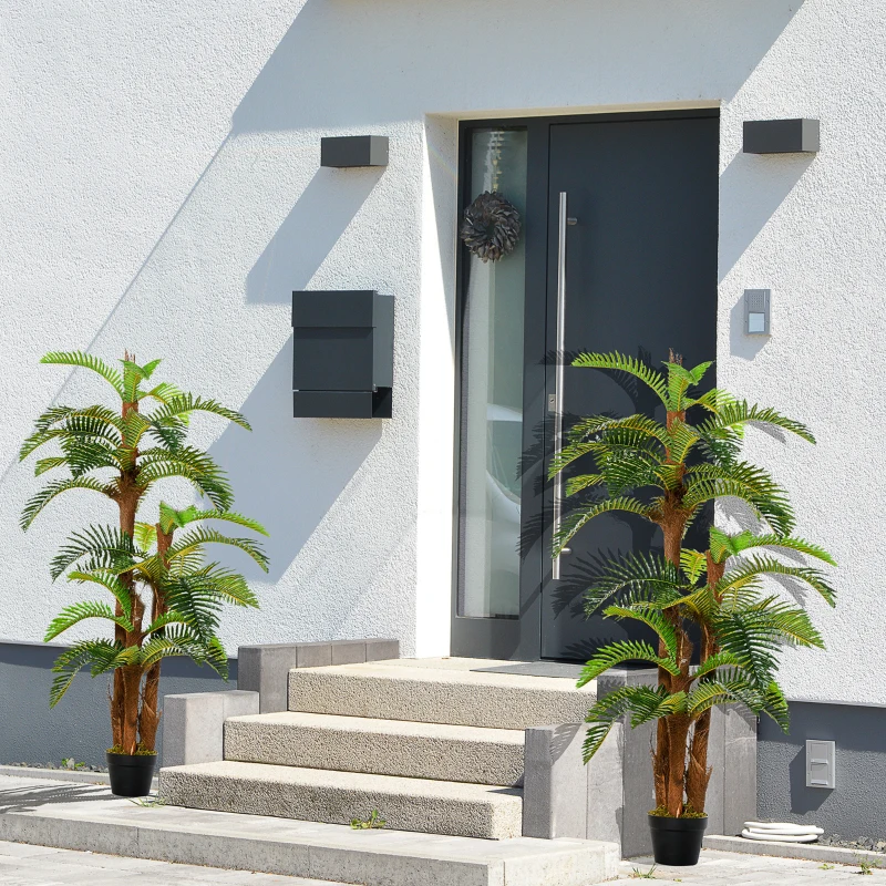 Outsunny Set of 2 Artificial Plant Tropical Fern in Pot, Fake Plants for Home Indoor Outdoor Decor, 150cm, Green