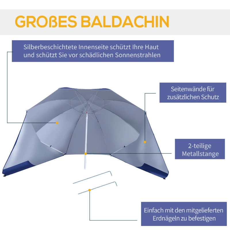 Outsunny 2-in-1 Sonnenschirm Strandmuschel Strandschirm Sonnenschirm, 210 cm x 210 cm x 222 cm, Blau + Weiß