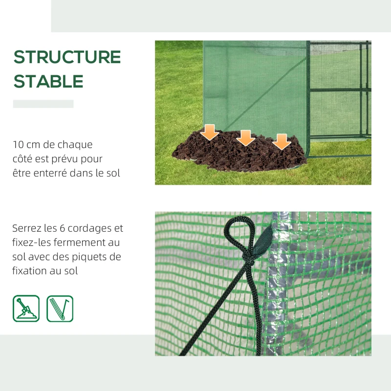 Outsunny Serre de Jardin hexagonale avec 6 étagères 2 niveaux - dim. 2,25L x 1,94l x 2,15H m Porte Enroulable zippée Acier thermolaqué PE Haute densité Vert