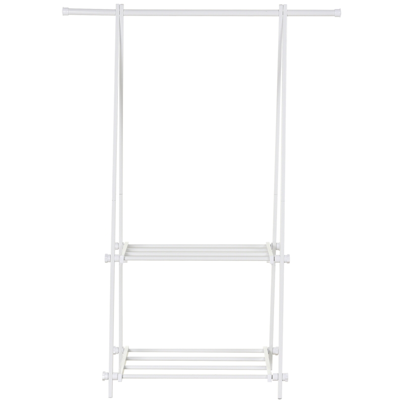 HOMCOM Perchero de Pie Plegable con 2 Estantes y Barra para Colgar Ropa Perchero para Dormitorio Entrada 107,5x45x150 cm Blanco