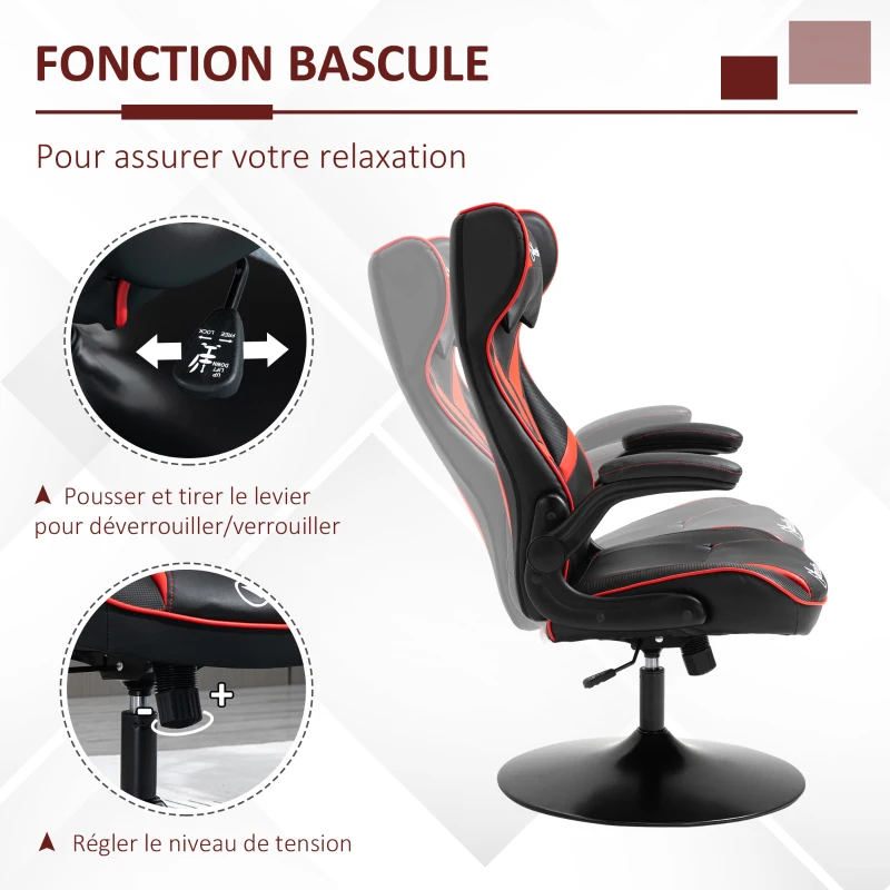 Vinsetto Fauteuil gamer chaise de jeu gaming pivotante ergonomique hauteur réglable accoudoirs revelables coussin têtière inclus
