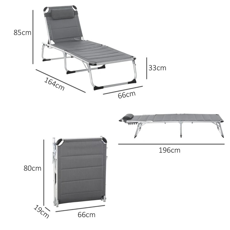 Outsunny Bain de soleil transat pliable dossier réglable multi-positions matelassage tétière aluminium textilène gris