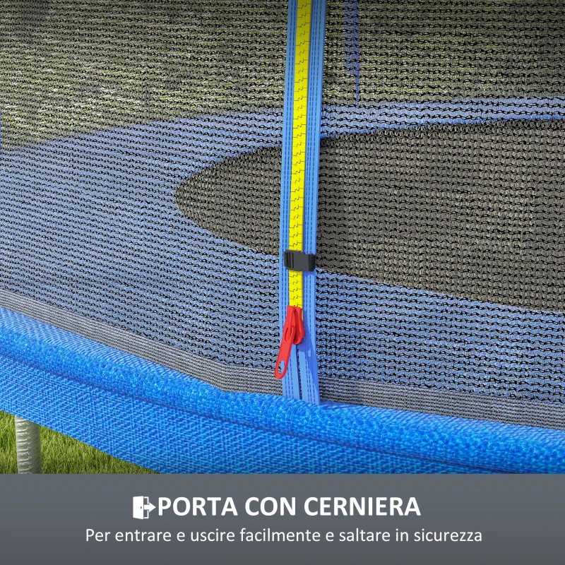 SPORTNOW Rete di Protezione per Trampolini a 6 Pali con Ingresso con Cerniera, in PE, Ø244x180 cm, Nero e Blu