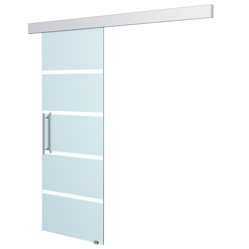 HOMCOM Schiebetür Komplettset Zimmertür 102,5 x 205 cm Wandmontage Schiebetürsystem mit Laufschiene Innentüren Komplett-Set für Schiebetüren Trennwände, Milchglas Streifen