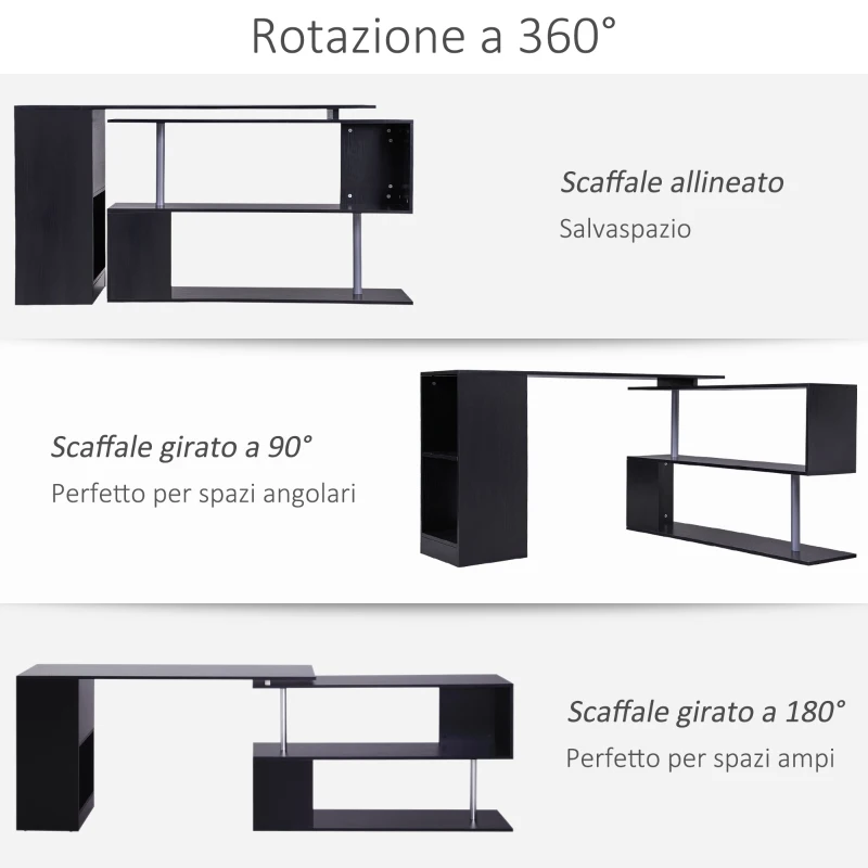 HOMCOM Scrivania Angolare Salvaspazio con Ripiano a S, Scrivania Moderna in Legno, 140x120x78 cm, Nero