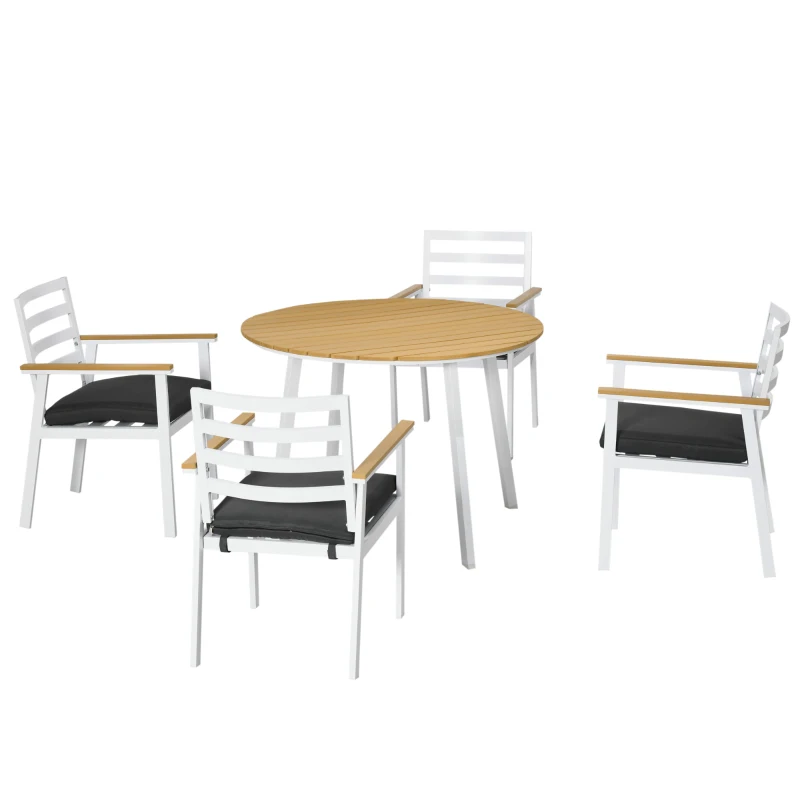 Outsunny Sitzgruppe für 4 Personen, 1 Tisch, 4 Stühle, wetterbeständig, 105 cm x 105 cm x 74 cm, Braun + Weiß + Grau