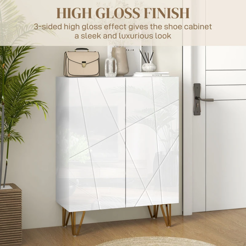 HOMCOM Narrow Shoe Storage Cabinet with Soft-Close Hinges and Adjustable Shelves for 15-20 Pairs of Shoes, White