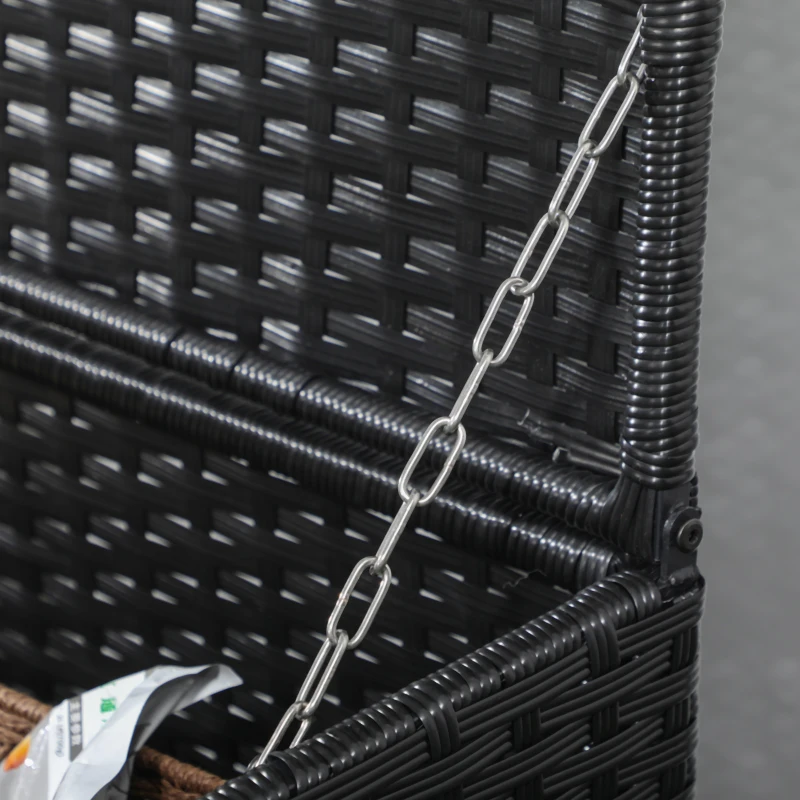 Outsunny Baule da Giardino in Rattan e Acciaio con Coperchio, 95x60x53cm, Nero