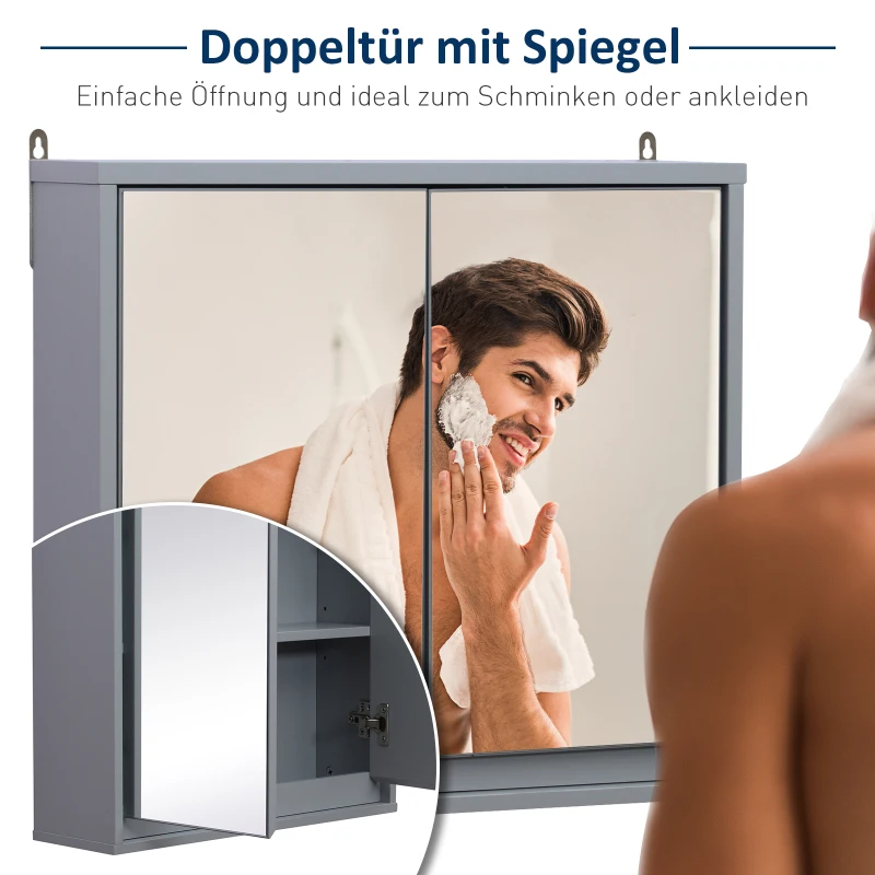 HOMCOM Spiegelschrank mit 2 Spiegeltüren 48 cm x 14,5 cm x 45 cm Grau