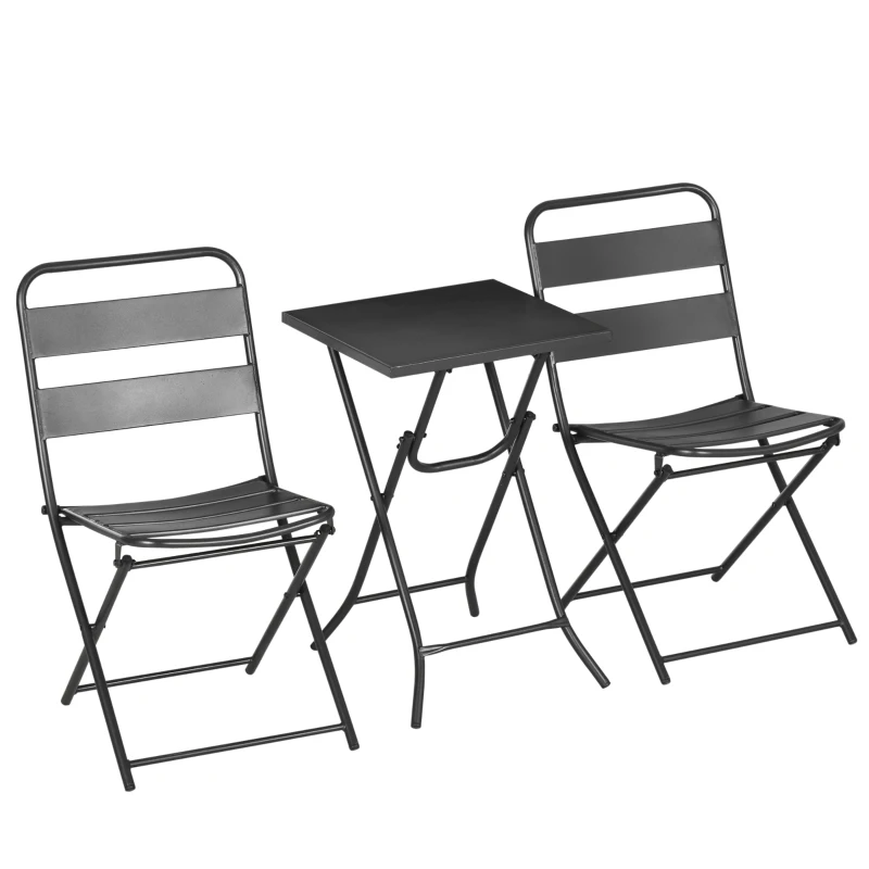 Outsunny Gartenmöbel-Set, Sitzgarnitur, 3-tlg., Klapptisch, 2 Klappstühle, Stahlrahmen, schwarz