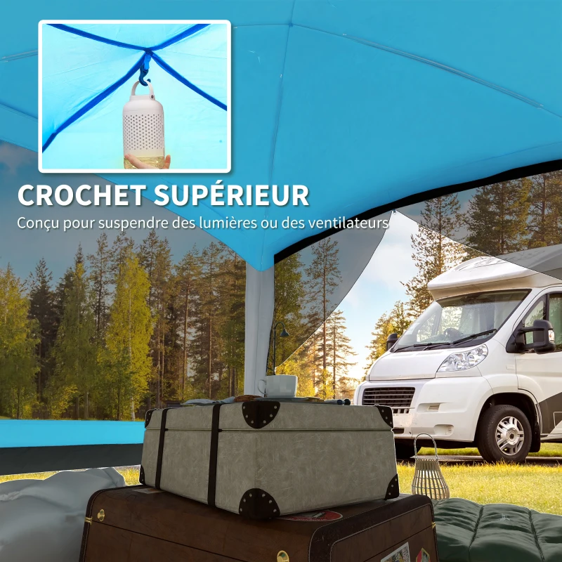 Outsunny Tente de camping familiale - tente dôme 8 personnes tente dôme étanche légère ventilée facile à monter avec sac de transport 4 parois en maille - dim. 360L x 360l x 220H cm bleu clair