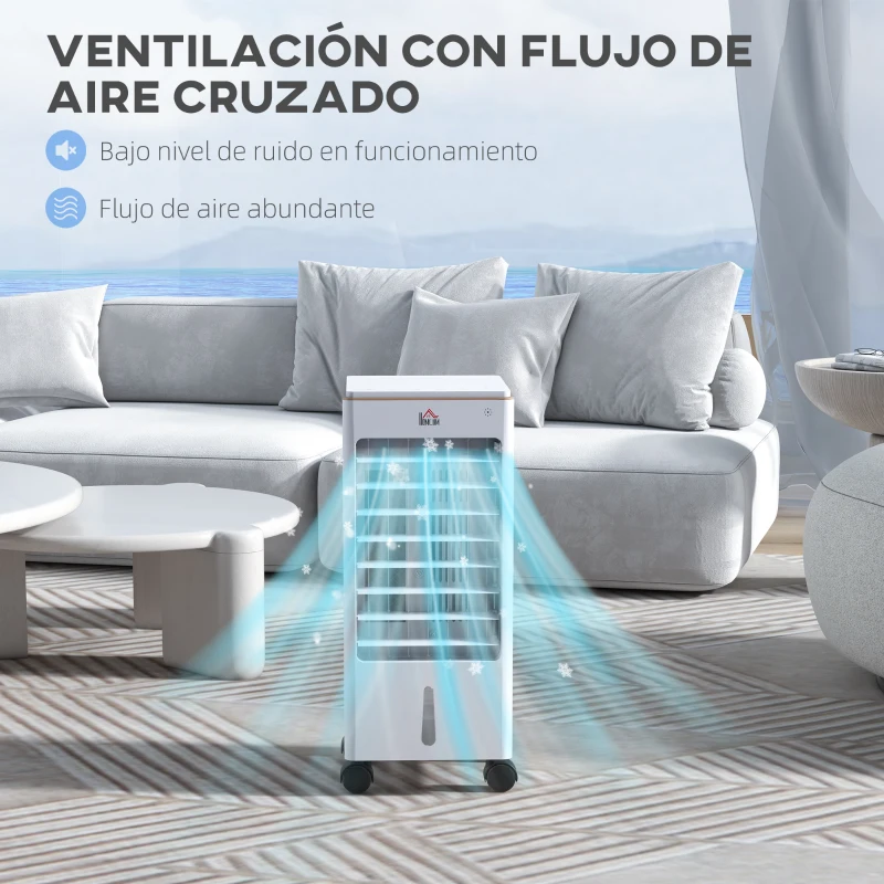 HOMCOM Enfriador de Aire 3 en 1 Climatizador Evaporativo 3 Velocidades Control Remoto Temporizador 7,5h 22,5x24,5x53,5cm Blanco