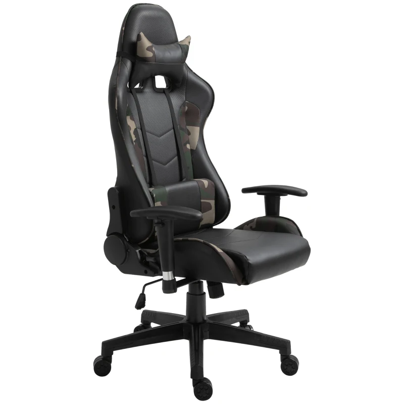 HOMCOM Fauteuil Gamer Chaise gaming Coussin Massant chaise de bureau Accoudoirs réglables coussin lombaire avec fonction de massage par vibration Noir