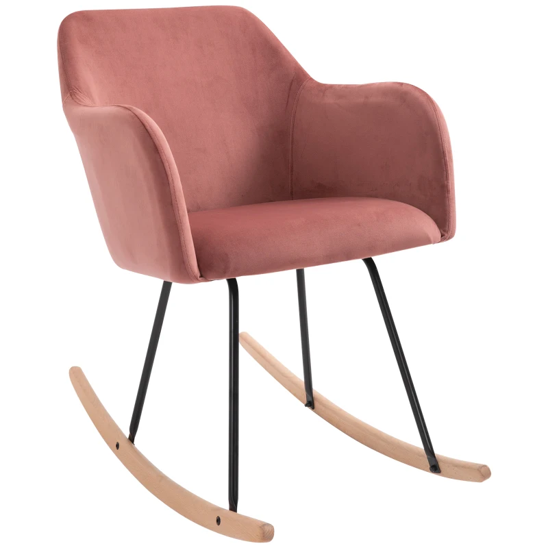 HOMCOM Fauteuil à bascule grand confort accoudoirs assise dossier garnissage mousse haute densité velours rose poudré