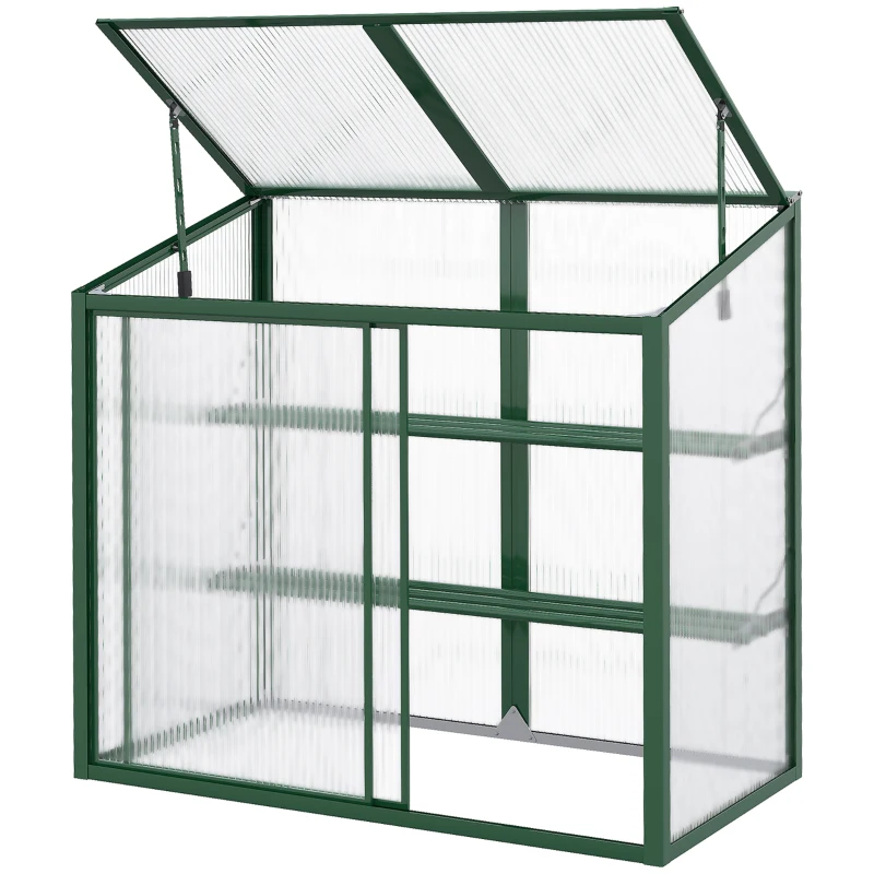 Outsunny Mini serre de jardin en aluminium et polycarbonate avec étagère réglable toit ouvrant 110 x 60 x 82/98,5 cm vert