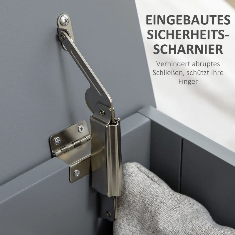 HOMCOM Sitzbank mit Stauraum im Landhausstil, inkl. Sicherheitsscharniere, Truhe, 81 cm x 40 cm x 46 cm, Hellgrau