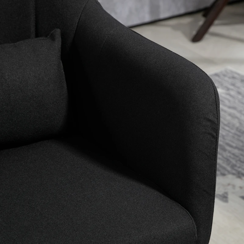 HOMCOM Drehstuhl, höhenverstellbarer Bürostuhl, leinenartiges Polyester, Metall, 60 x 60 x 79-91 cm, Schwarz(m-8)