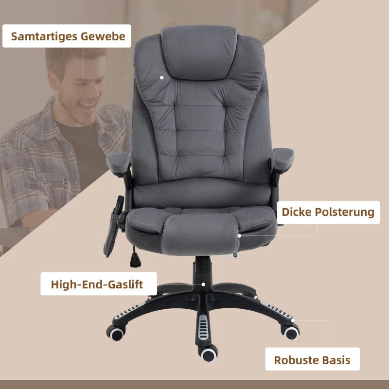 Vinsetto Bürostuhl mit Massage- & Wärmefunktion, ergonomisch, höhenverstellbar, Dunkelgrau(m-9)