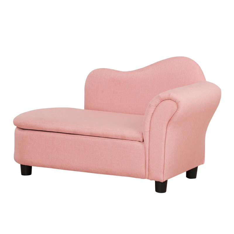 HOMCOM Kindersofa, Récamiere, verstecktes Staufach, Rahmen aus Eukalyptusholz, rosa, 80 x 40 x 49cm