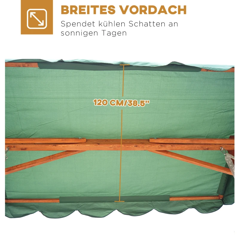 Outsunny Hollywoodschaukel Gartenschaukel, inkl. Sonnendach, wetterbeständig, 235 cm x 128 cm x 180 cm, Grün + Natur