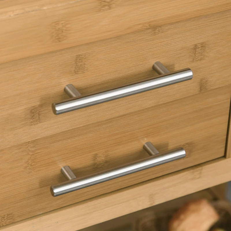 HOMCOM Desserte chariot de cuisine - 2 tiroirs poignées métal, 2 étagères, porte-torchon - bois massif bambou verni