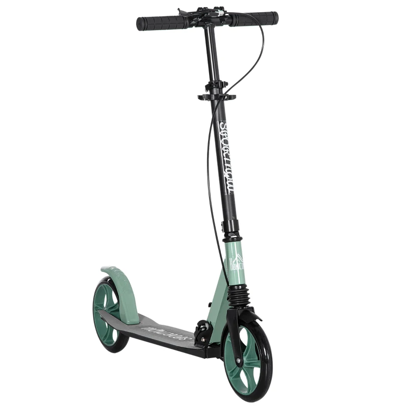HOMCOM Patinete Plegable para Adultos y Niños de +14 Años Scooter con Manillar Ajustable 91,5x36,5x91-104 cm Verde
