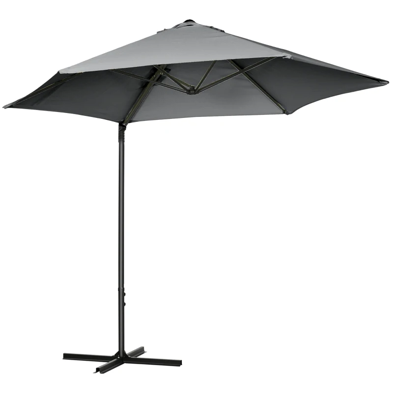 Outsunny 2.5M Garden Cantilever Parasol, Offset Roma Patio Umbrella Hanging Sun Shade Canopy Shelter with 360° Rotation and Cross Base, Dark Grey