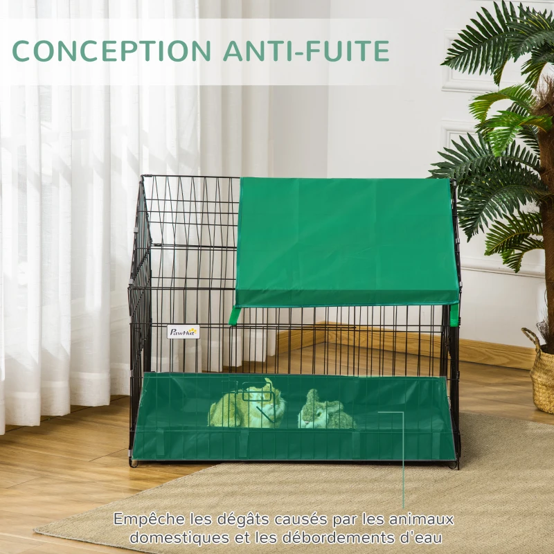 PawHut Cage enclos lapins petits animaux rongeurs Intérieur ou Extérieurs avec bache Protection Inclus - 90 x 75 x 75 cm