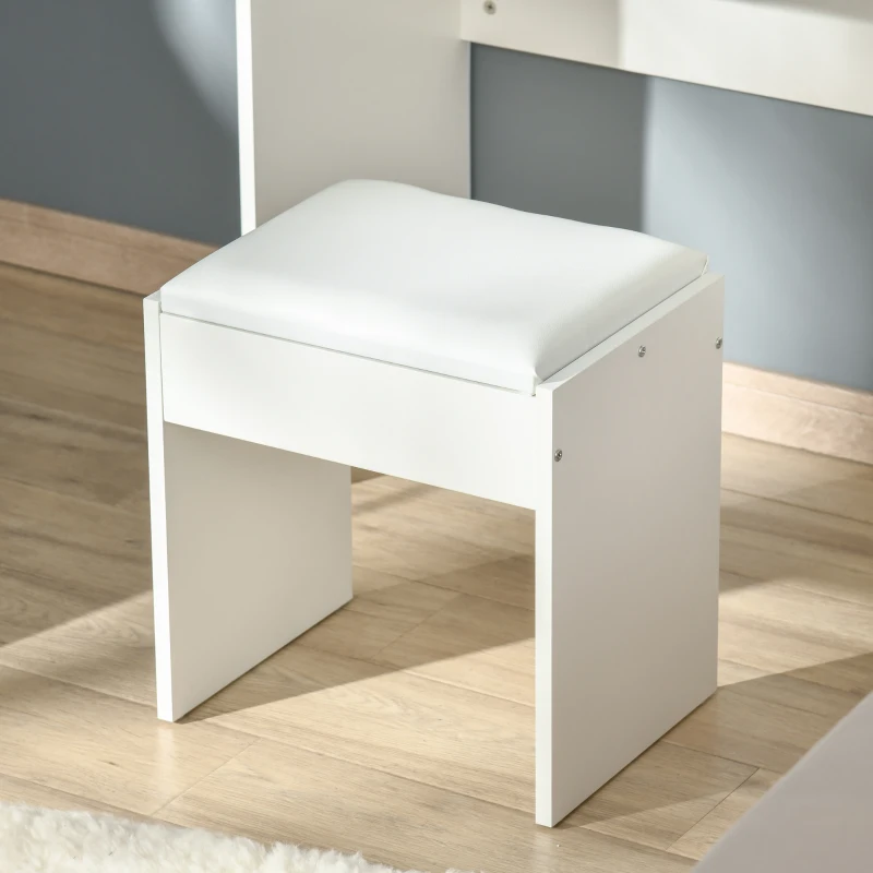 HOMCOM Coiffeuse Table de Maquillage Design Contemporain 80L x 40l x 79H cm Miroir escamotable, tiroir, Coffre + Tabouret Blanc