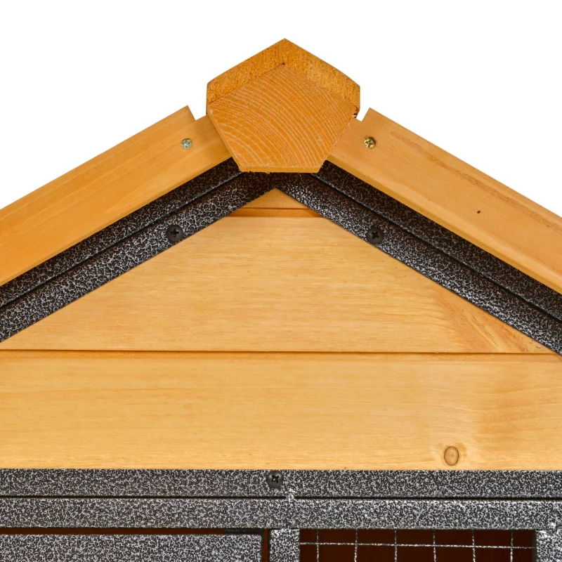 PawHut Gabbia per Conigli con Casetta, Rampa e Area Aperta, Conigliera in Legno e Metallo Giallo Chiaro, 122x63x92cm