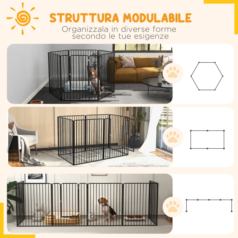 PawHut Recinto per Cani Grandi a 6 Pannelli Modulabili in Acciaio, 164x83x100 cm, Nero