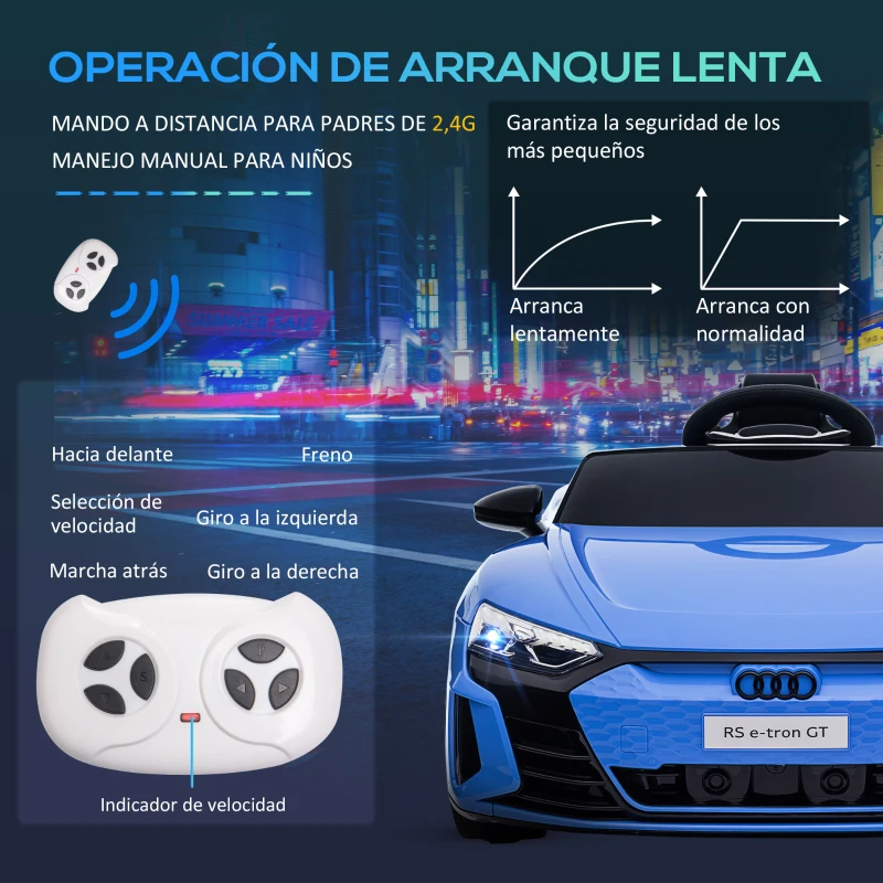 HOMCOM Coche Eléctrico para Niños de +3 Años AUDI RS e-tron GT Coche de Batería con Mando a Distancia 103x58x41 cm Azul(m-4)