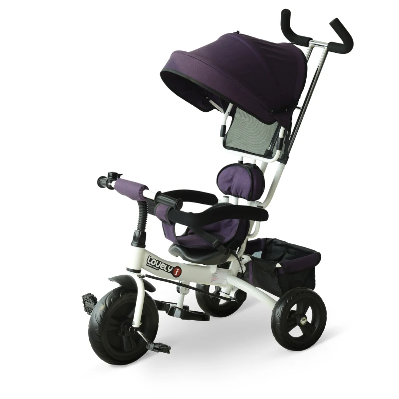 HOMCOM Tricycle Enfant évolutif Pare-Soleil Pliable Canne télescopique Amovible 92 x 51 x 110 cm Acier Violet Blanc