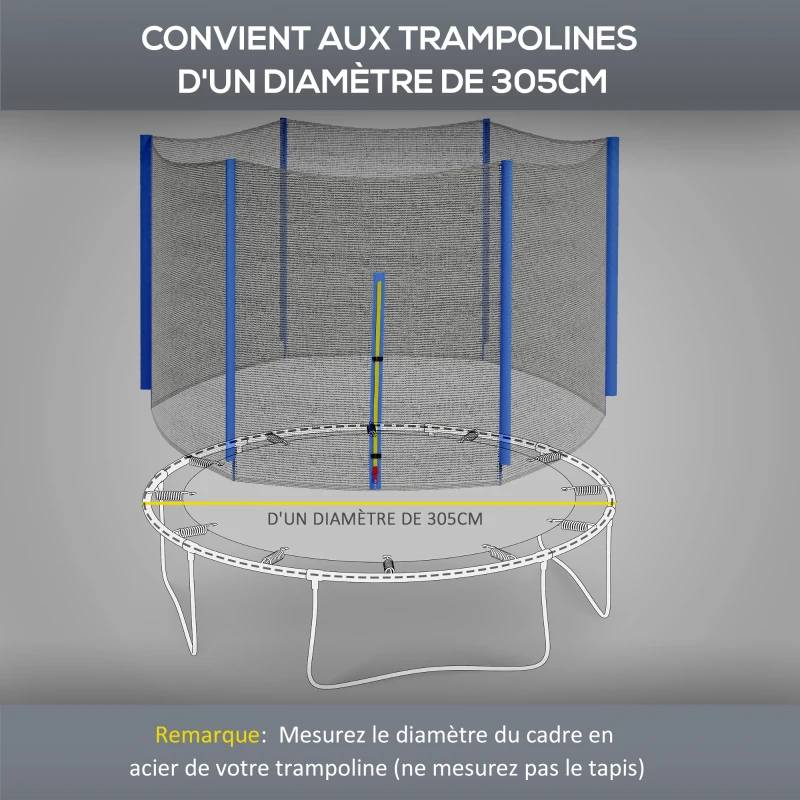 SPORTNOW Filet de remplacement pour trampoline, filet de sécurité avec 1 porte zipée pour trampoline Ø305 cm et 6 poteaux