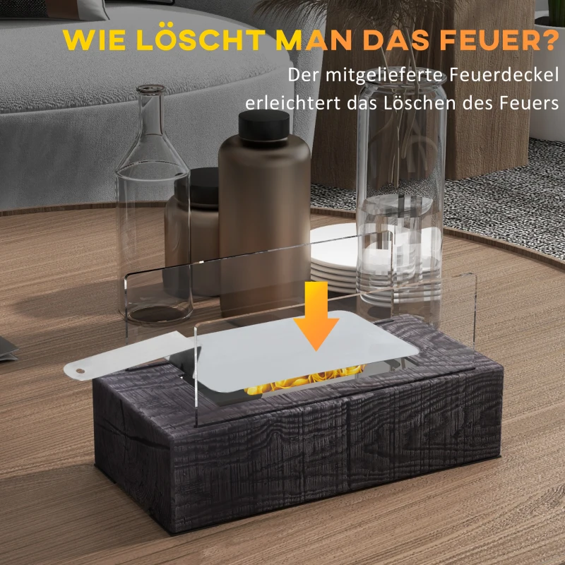 HOMCOM Ethanolkamin, Tischkamin, Hartglas, Betonschale, 20-25 Min Brenndauer, 0,15 L Kapazität, bis 18 m², grau