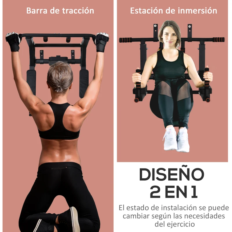 HOMCOM Barra de Dominadas de Pared con Almohadillas Barra de Pull Up de Acero Multifuncional para Fitness Entrenamiento en Casa Adultos Carga Máx. 120 kg 93x72x48 cm Negro