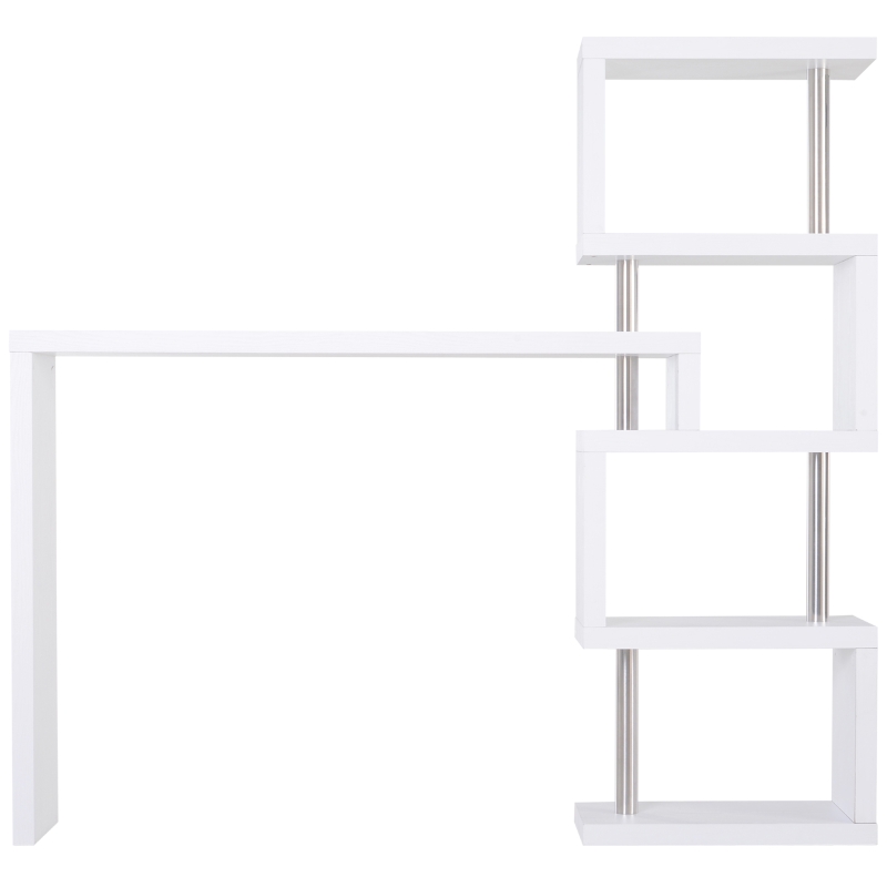HOMCOM Bartisch-Regal Combi Stehtisch Tresentisch mit 4 Ablagefläche Multi-Winkel-Platzierung Drehbar Weiß 175x30x164,5 cm