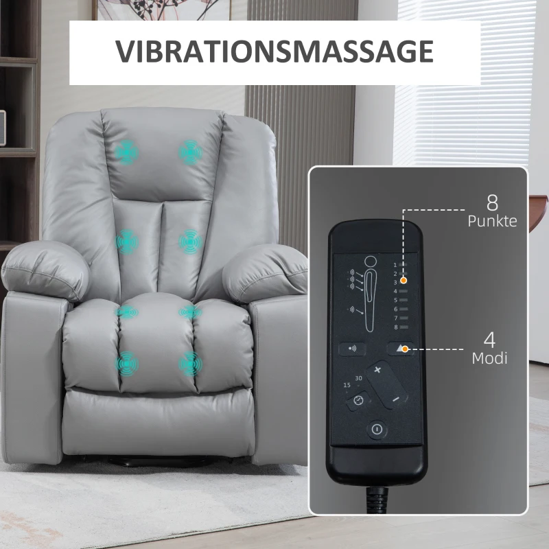 HOMCOM Massagesessel Relaxsessel Seniorensessel, Fernbedienung, Seitentaschen, 94 cm x 96 cm x 106 cm, Dunkelgrau(m-6)