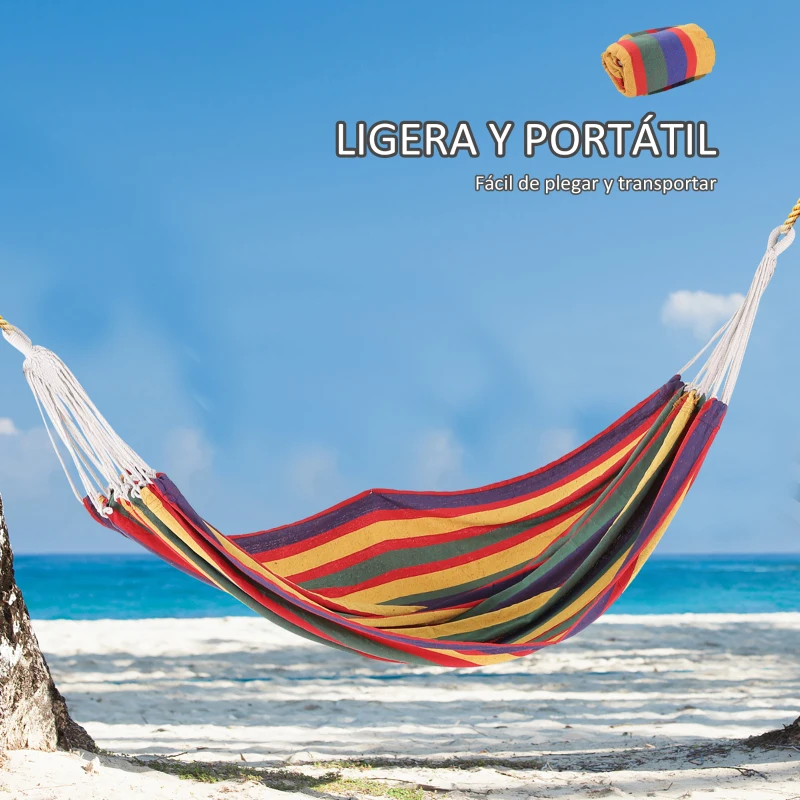 Outsunny Hamaca para Jardín 200x100 cm Hamaca Colgante Portátil Carga Máx. 120 kg para Acampar Piscina Camping Rayas Multicolor