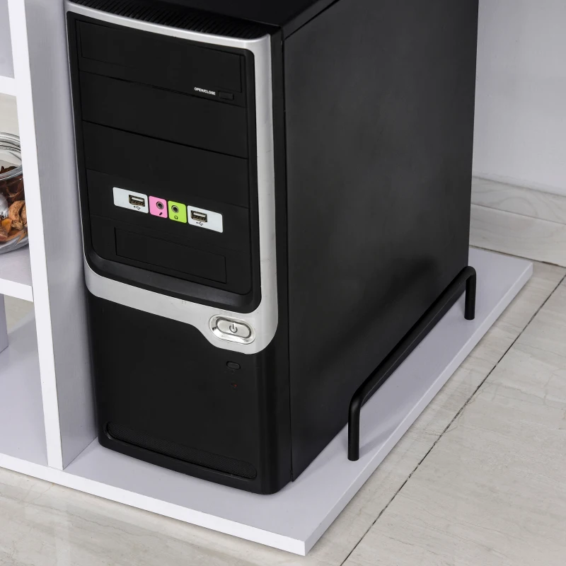 HOMCOM Scrivania per PC Ergonomica con Mensole, Armadietto, Cassetto e Piano Tastiera Estraibile, Bianca, 120x60x74cm