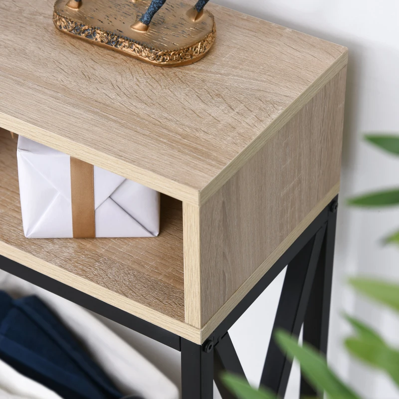 HOMCOM Mueble para Recibidor con 2 Compartimientos y Estante Consola para Recibidor Entrada Pasillo 120x23,5x75cm Roble y Negro