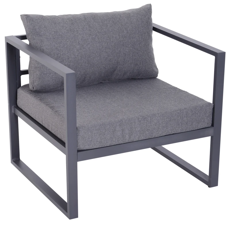Outsunny 6-tlg. Gartenset Gartengarnitur Gartensofaset Sitzgruppe Gartenmöbel Aluminium + Polyester + Hartglas Grau mit Kissen für 4–5 Personen