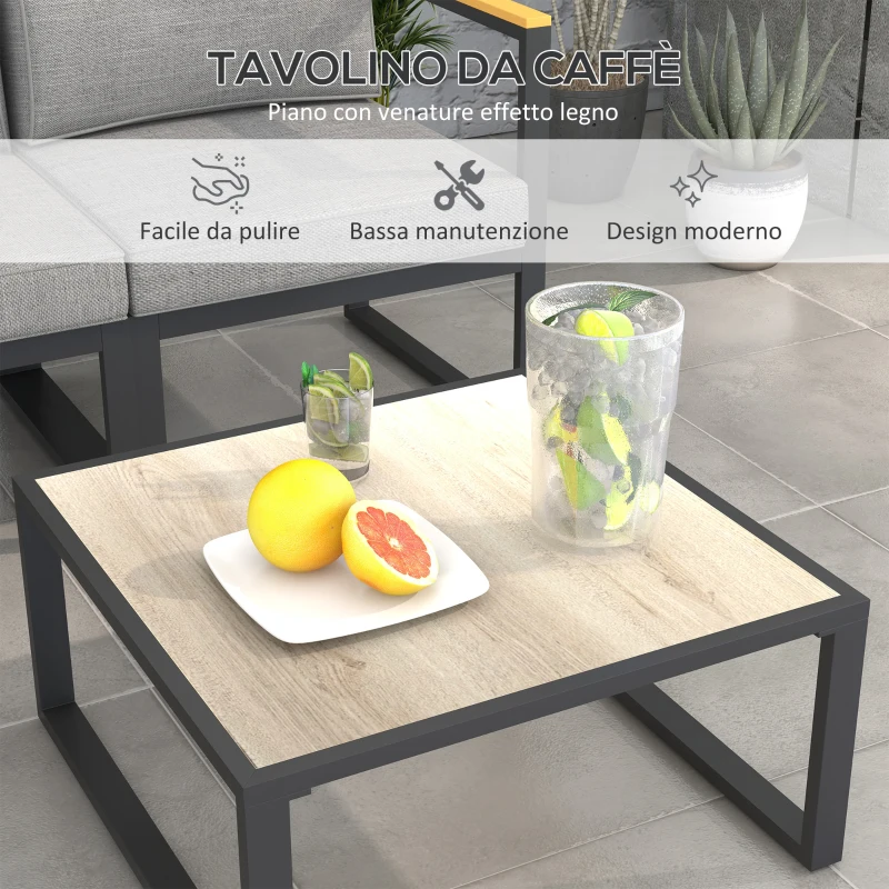 Outsunny Salotto da Giardino con Divano e Tavolino in Alluminio con Cuscini Imbottiti, Grigio