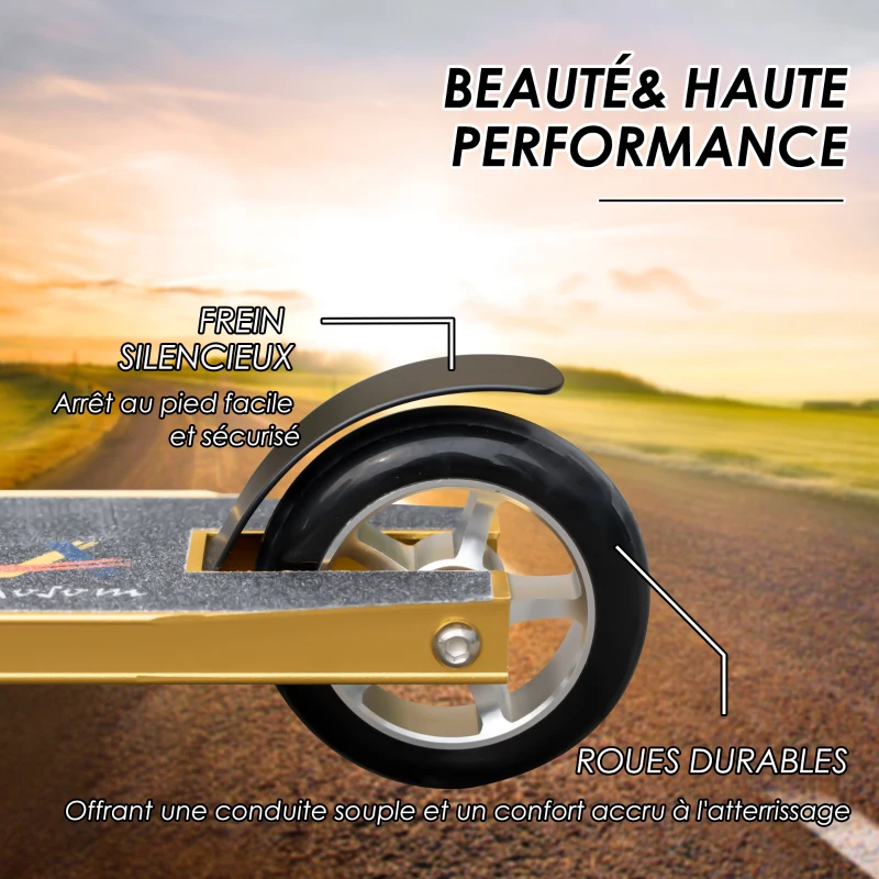 HOMCOM Trottinette freestyle pro rotation à 360 degré résistante aux acrobaties et sauts châssis en aluminium 83 cm de hauteur roues de 100 mm