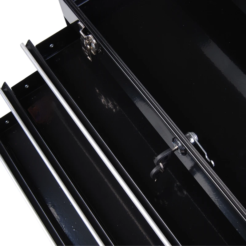 HOMCOM Coffret caisse boite a outils metallique avec 3 tiroirs noir 54 x 22 x 29 cm