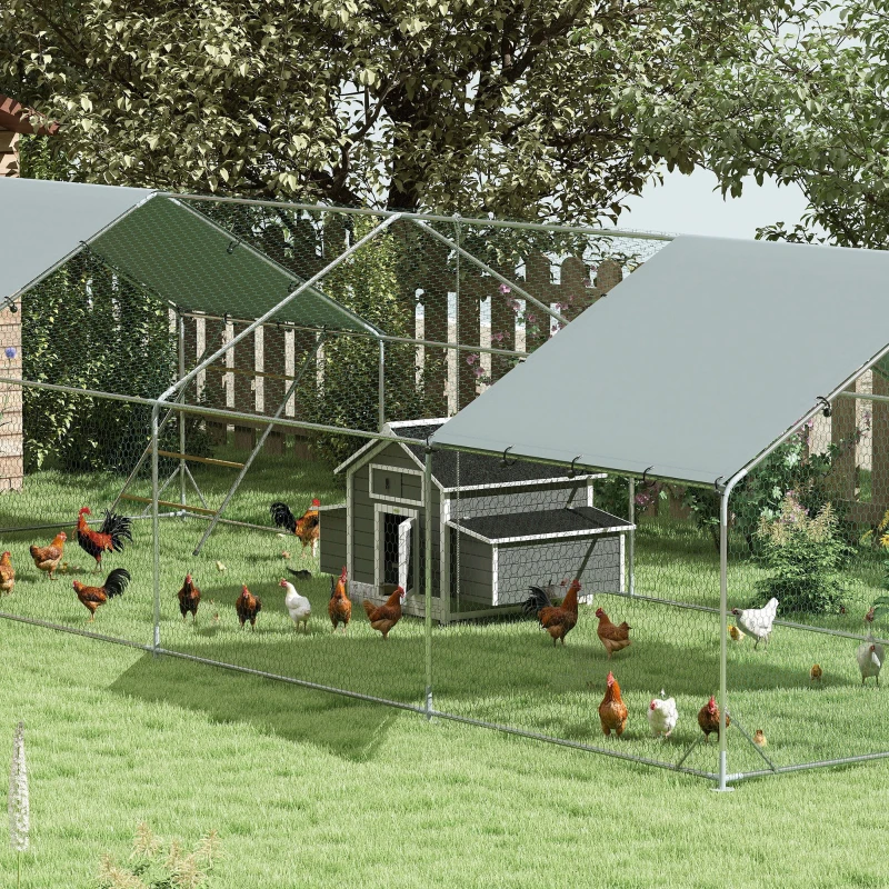 PawHut Gallinero para Exterior Gallinero de Madera con 2 Nidos Bandeja Extraíble Techo Abatible 150x100x96,5 cm Gris y Blanco