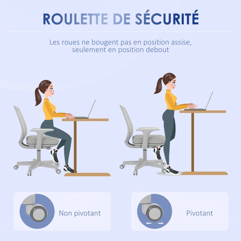 Vinsetto Chaise de bureau tissu mesh hauteur réglable pivotante 360° accoudoirs sur roulettes, gris